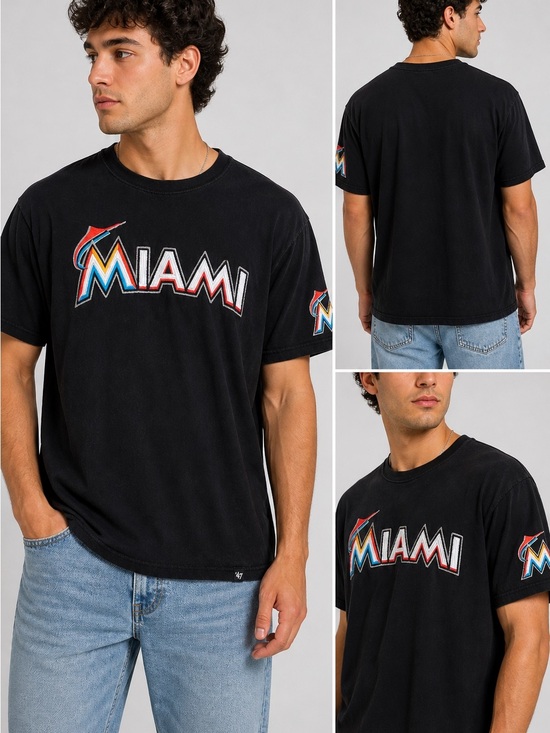 ‘47 Brand Other - ’47 Brand Miami Marlins Embroidered Logo T-Shirt Black Size Large